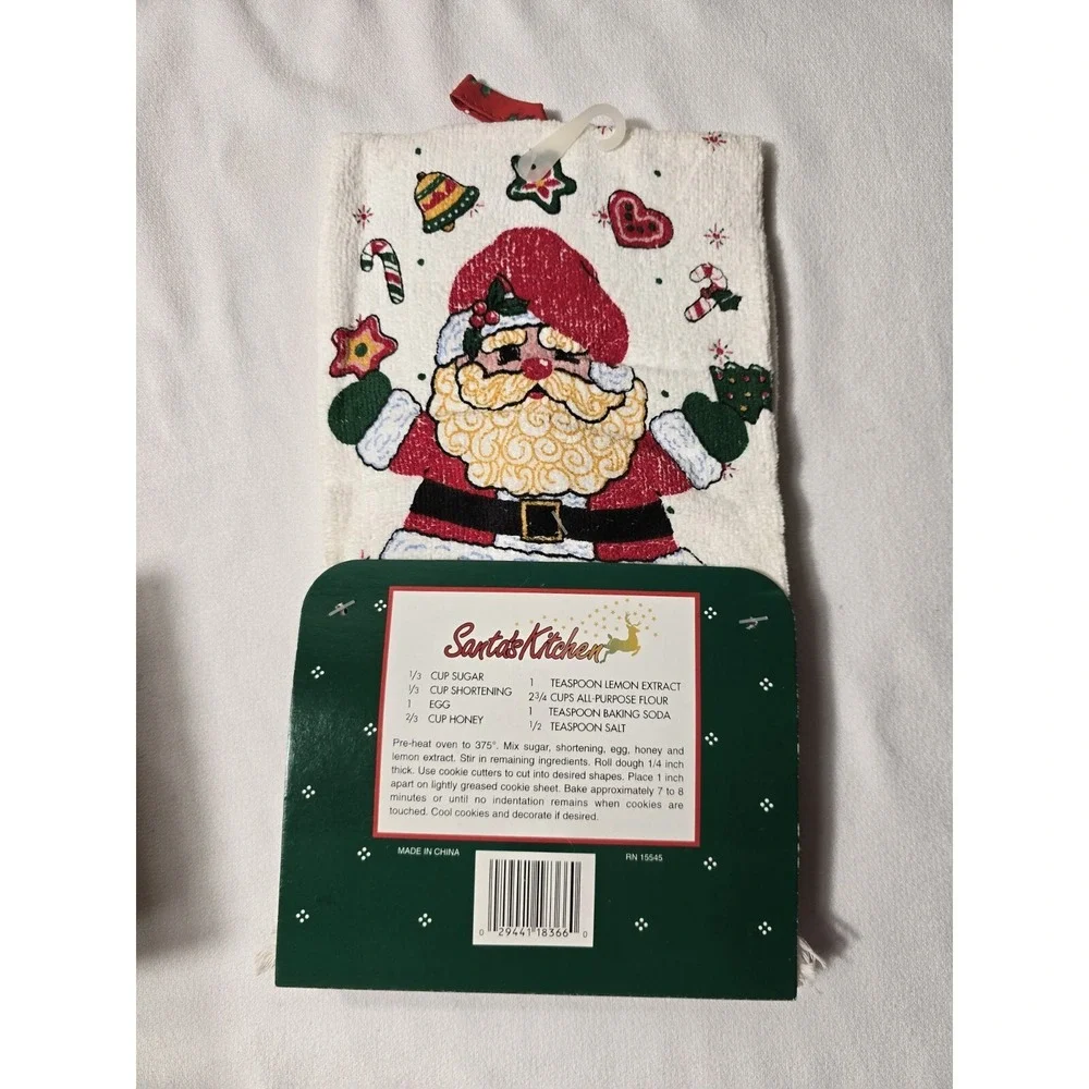 Vtg Santa Kitchen Towel Pot Holder Set 90s NOS‎ Christmas Terrycloth Dish Cloth